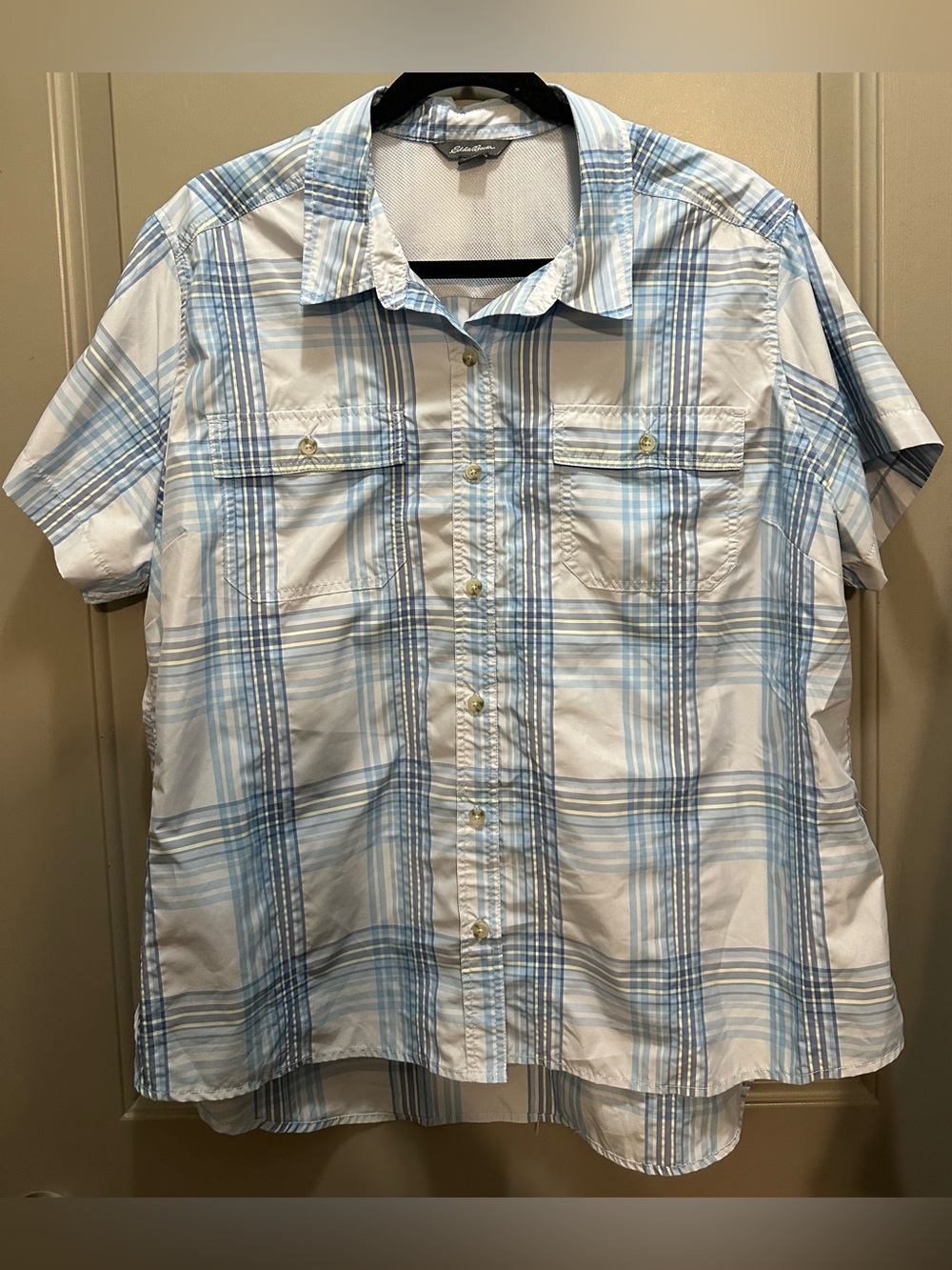 Eddie Bauer Size XXL Blue/White Plaid Button Down Shirt Pre-owned